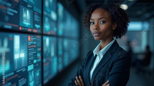 Professional Portrait of an African-American Cybersecurity Officer in a High-Tech Environment