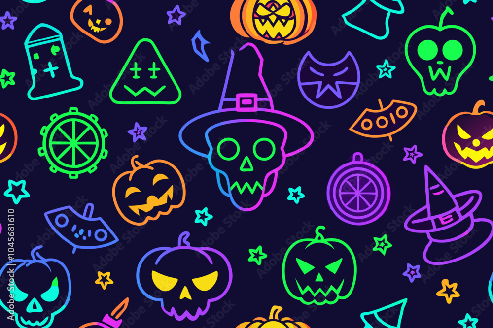 Neon Halloween icons Vector Illustration Neon Halloween icons Vector Illustration