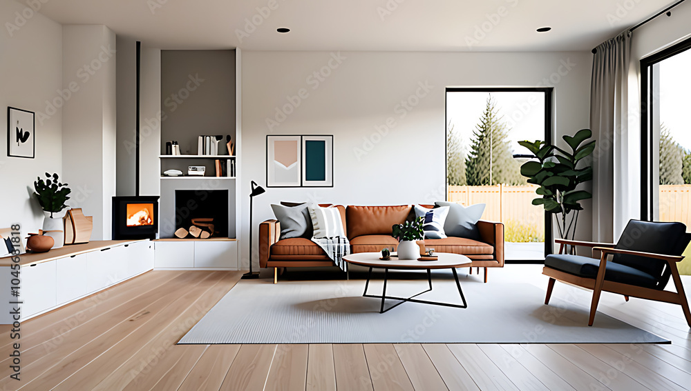 Fototapeta premium mid century scandinavian inspired country style home interior features modern living room design french traditional elements combined