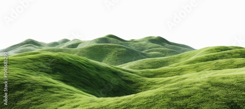 Green hills in panoramic view, isolated on a white background