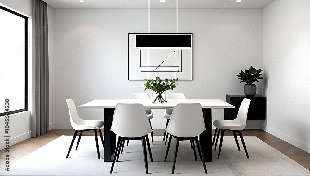 modern dining room features simple table chairs white creating clean aesthetic overall minimal decorations modern dining room features simple table chairs white creating clean aesthetic overall minimal decorations