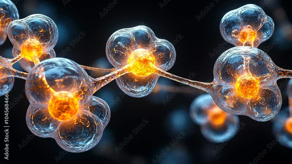 Chain of transparent cells activating with energy Chain of transparent cells activating with energy