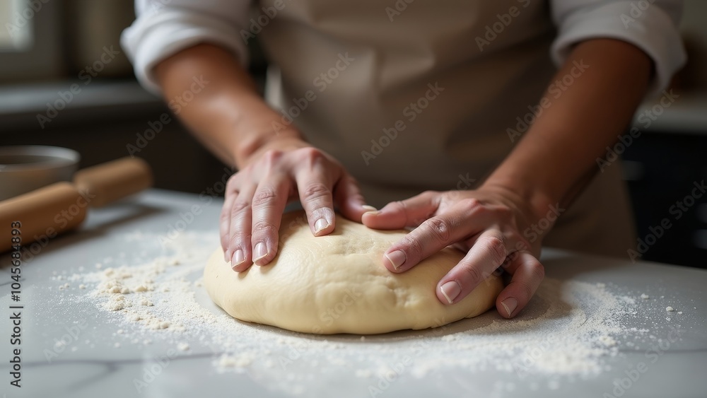 Artisan Baker Mastering the Art of Dough on a Marble Counter Artisan Baker Mastering the Art of Dough on a Marble Counter