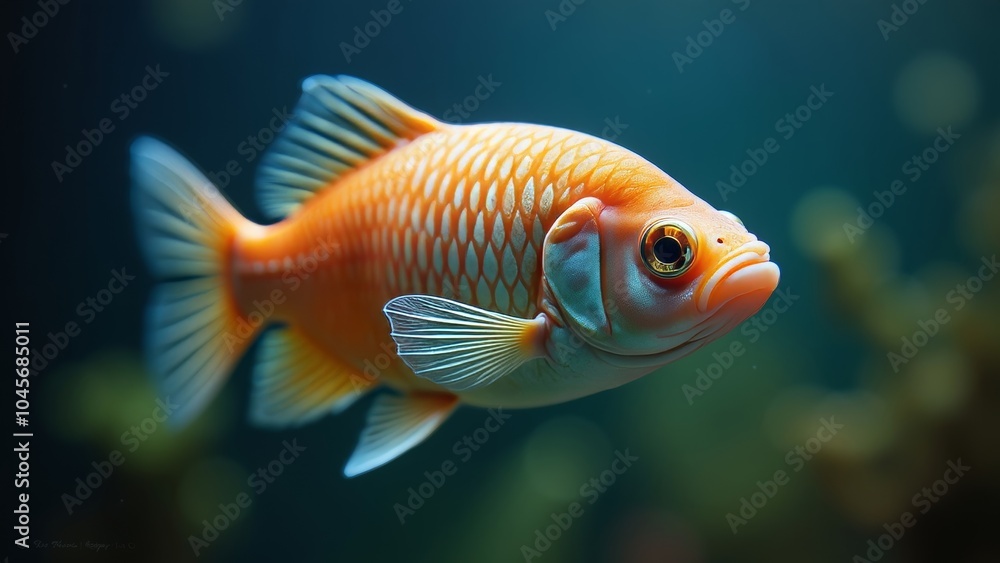 Vibrant Close-Up of a Goldfish Swimming in a Crystal Clear Aquarium Vibrant Close-Up of a Goldfish Swimming in a Crystal Clear Aquarium