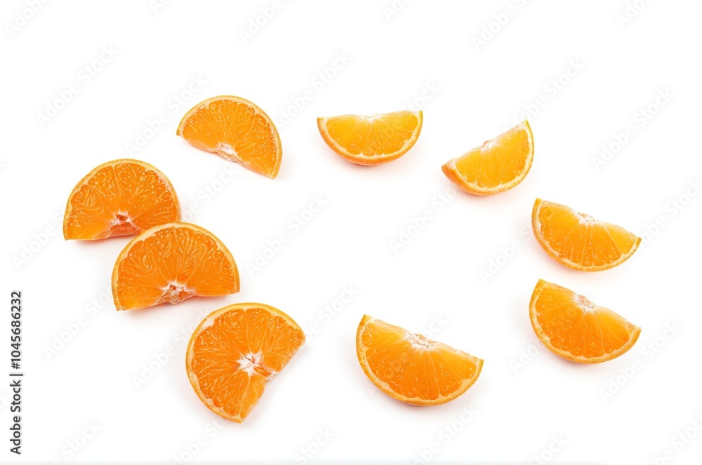 Fresh Arranged Murcott Tangerine Slices on White Background Fresh Arranged Murcott Tangerine Slices on White Background