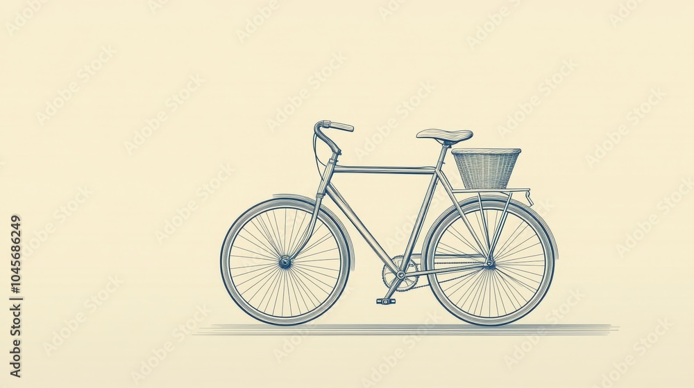 Fototapeta premium This design features a minimalistic bicycle with a basket, emphasizing eco-friendly transportation in a tranquil environment. Generative AI