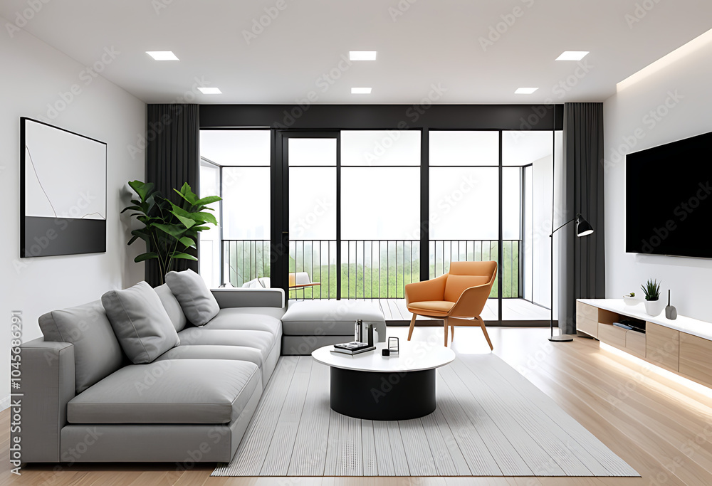 Fototapeta premium modern living room interior includes furniture lighting rendering realistic display purposes