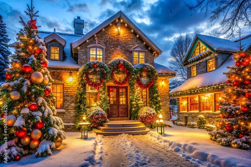Fototapeta premium Festive Architectural Photography for a Christmas Timeline Cover with Cozy Holiday Elements