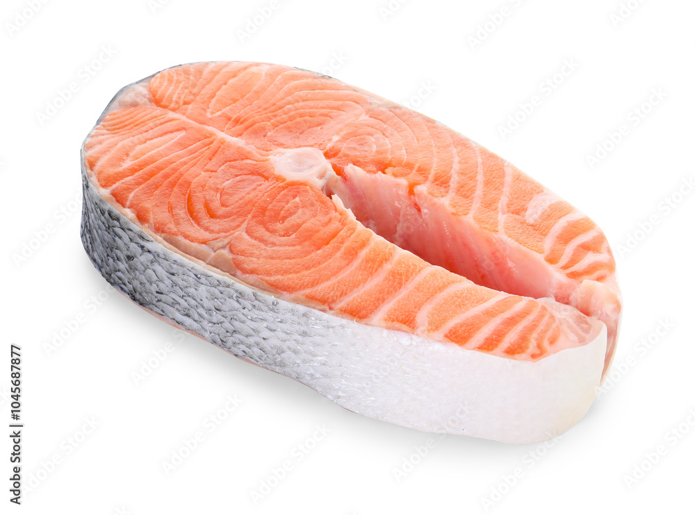 Steak of fresh raw salmon isolated on white Steak of fresh raw salmon isolated on white