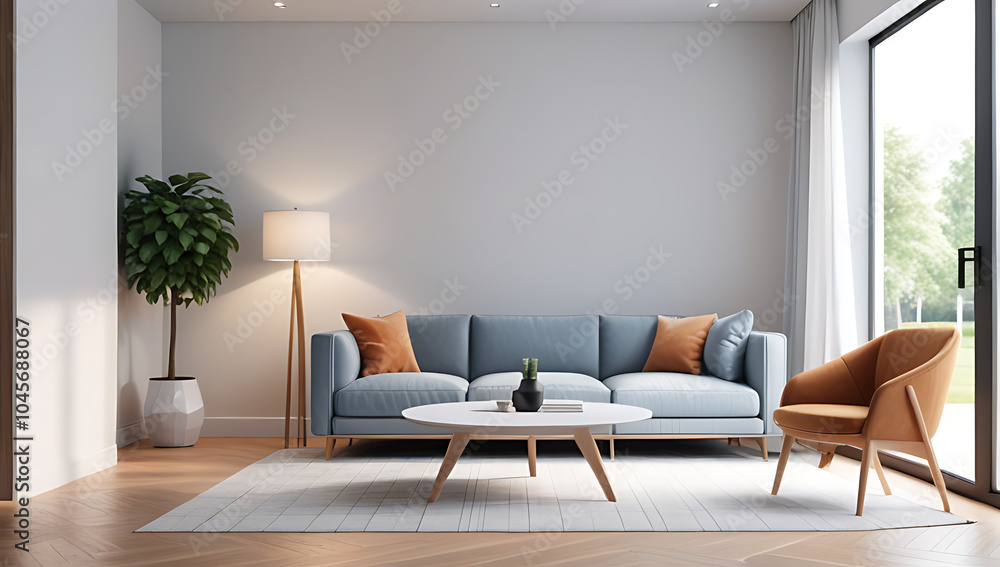 Fototapeta premium modern room features armchair coffee table highly detailed digital rendering