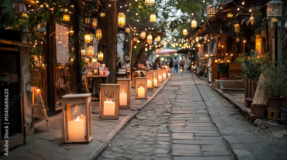 Obraz premium Street filled with colorful lights and lanterns, vibrant and joyful Festival of Lights
