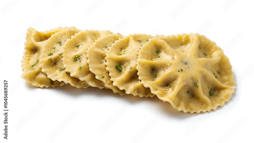 Arrangement of Homemade Ravioli Pasta With Sauce - Top View on White Background Arrangement of Homemade Ravioli Pasta With Sauce - Top View on White Background