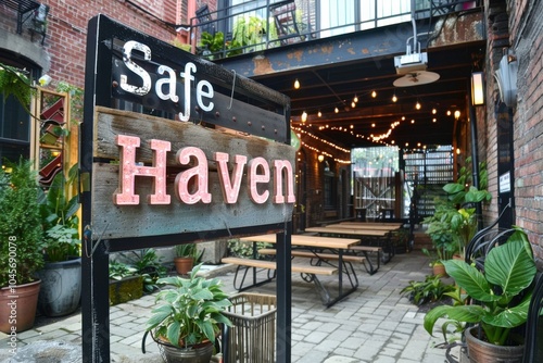 A modern sign reading 