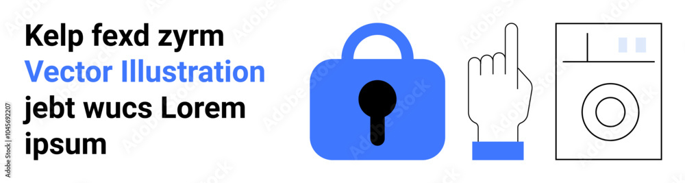 Lock symbol, pointing hand, and a washing machine icon in a minimalist design. Ideal for technology, security, online safety, data protection, and internet privacy concepts. Banner for landing page Lock symbol, pointing hand, and a washing machine icon in a minimalist design. Ideal for technology, security, online safety, data protection, and internet privacy concepts. Banner for landing page