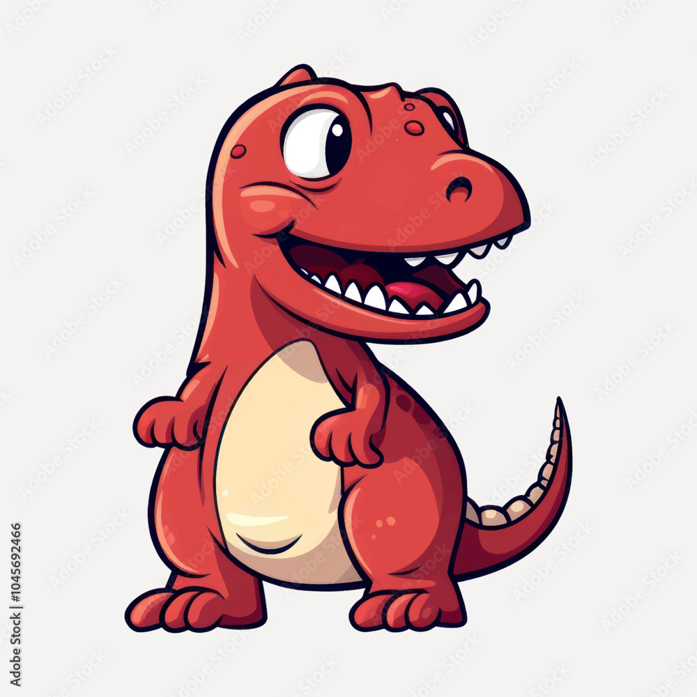 Fototapeta premium Cute cartoon red dinosaur illustration