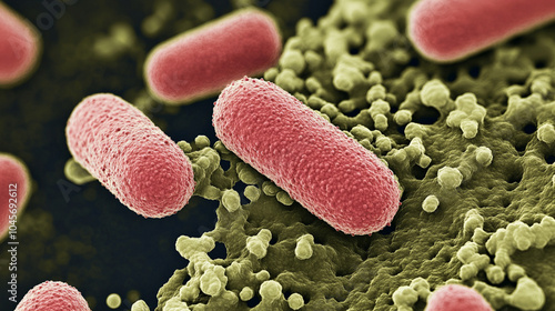 A microscopic view of bacteria or viruses, emphasizing cellular detail