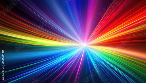 Radiant Explosion of Multicolored Light Beams. High Energy Spectrum Burst Expanding Outward in Dynamic Streaks of Vivid Color for Concepts of Acceleration, Digital Revolution, and Cosmic Energy Flow