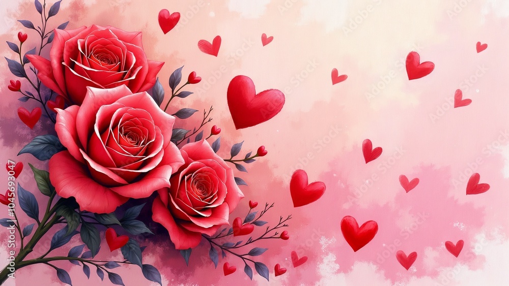 A vibrant display of red roses amidst floating hearts in a soft pastel background, perfect for expressing love and affection A vibrant display of red roses amidst floating hearts in a soft pastel background, perfect for expressing love and affection
