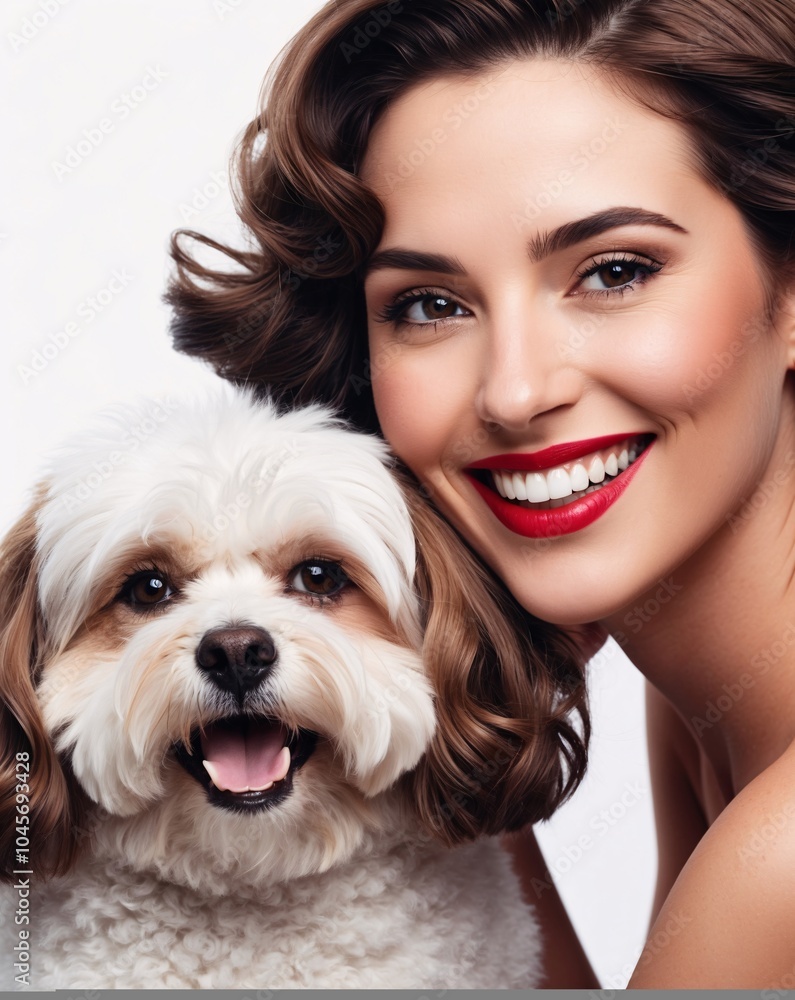 French Woman Smiling with a Bichon Frise Dog French Woman Smiling with a Bichon Frise Dog