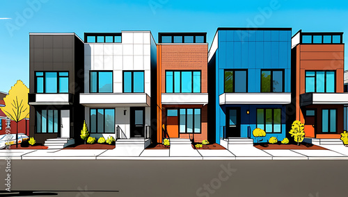 Wallpaper Mural simple row homes feature large windows busy city street modern urban design elements Torontodigital.ca