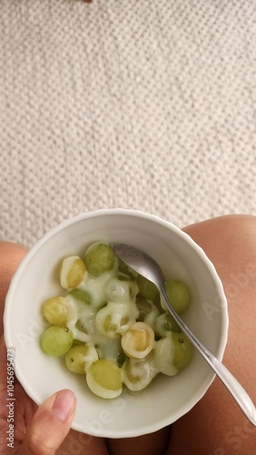 green grapes with condensed milk photo