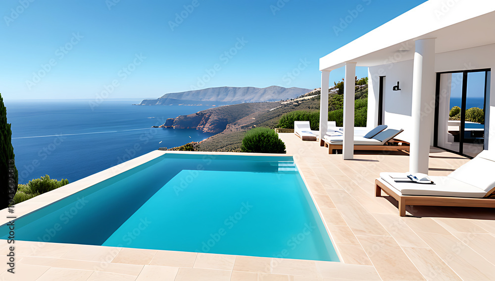 Fototapeta premium traditional mediterranean style pool stunning sea views