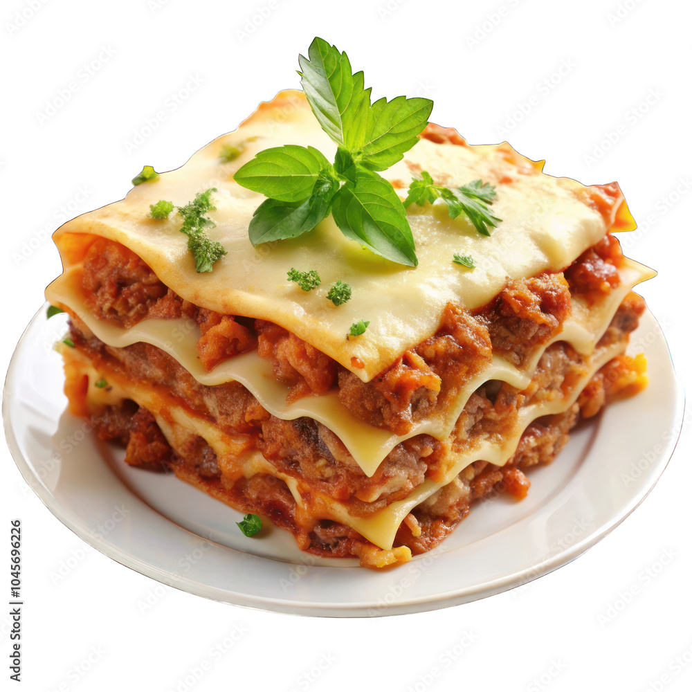 A Plate of Beef Lasagna isolated on transparent background A Plate of Beef Lasagna isolated on transparent background