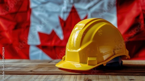 Yellow Hard Hat with Canadian Flag in Background