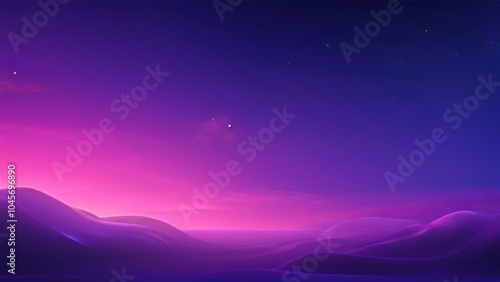 A serene landscape at twilight, featuring rolling hills under a starry sky with vibrant colors.