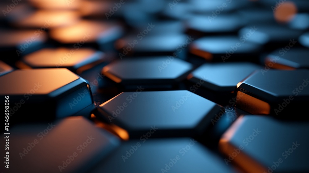 Obraz premium Abstract hexagonal pattern with blue and orange lighting.