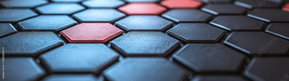 Fototapeta premium A striking array of dark blue and red hexagons, symbolizing unity through diverse paths