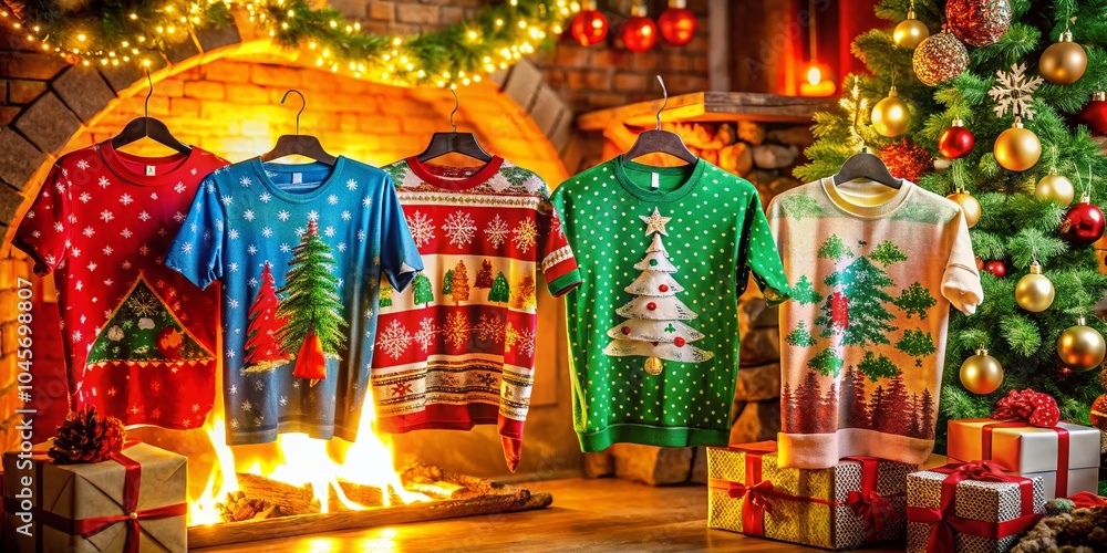 Naklejka premium Festive Christmas Themed T-Shirts for Holiday Cheer and Celebration