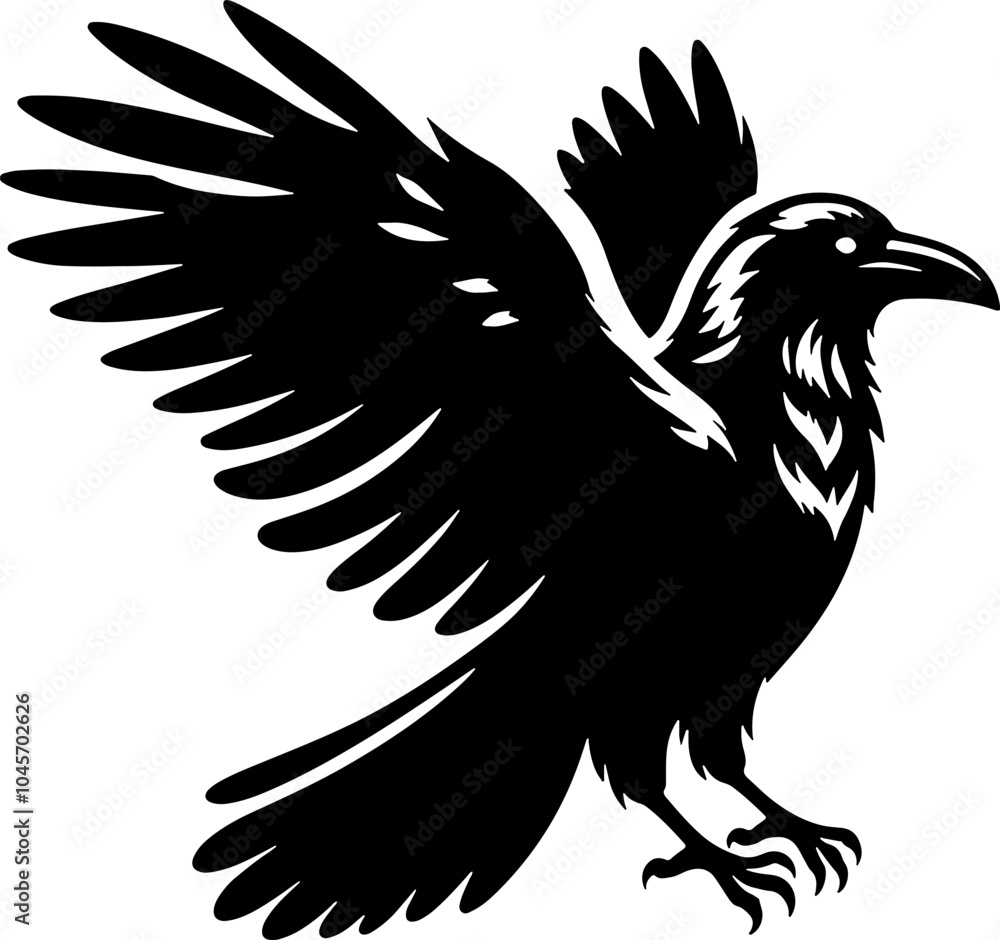 Fototapeta premium black raven silhouette illustration, raven bird vector silhouette