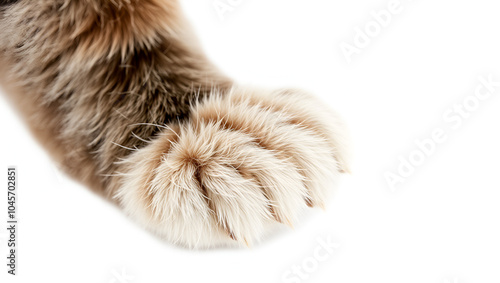 Paw of a cat Scottish Straight, closeup, isolated on white background photo