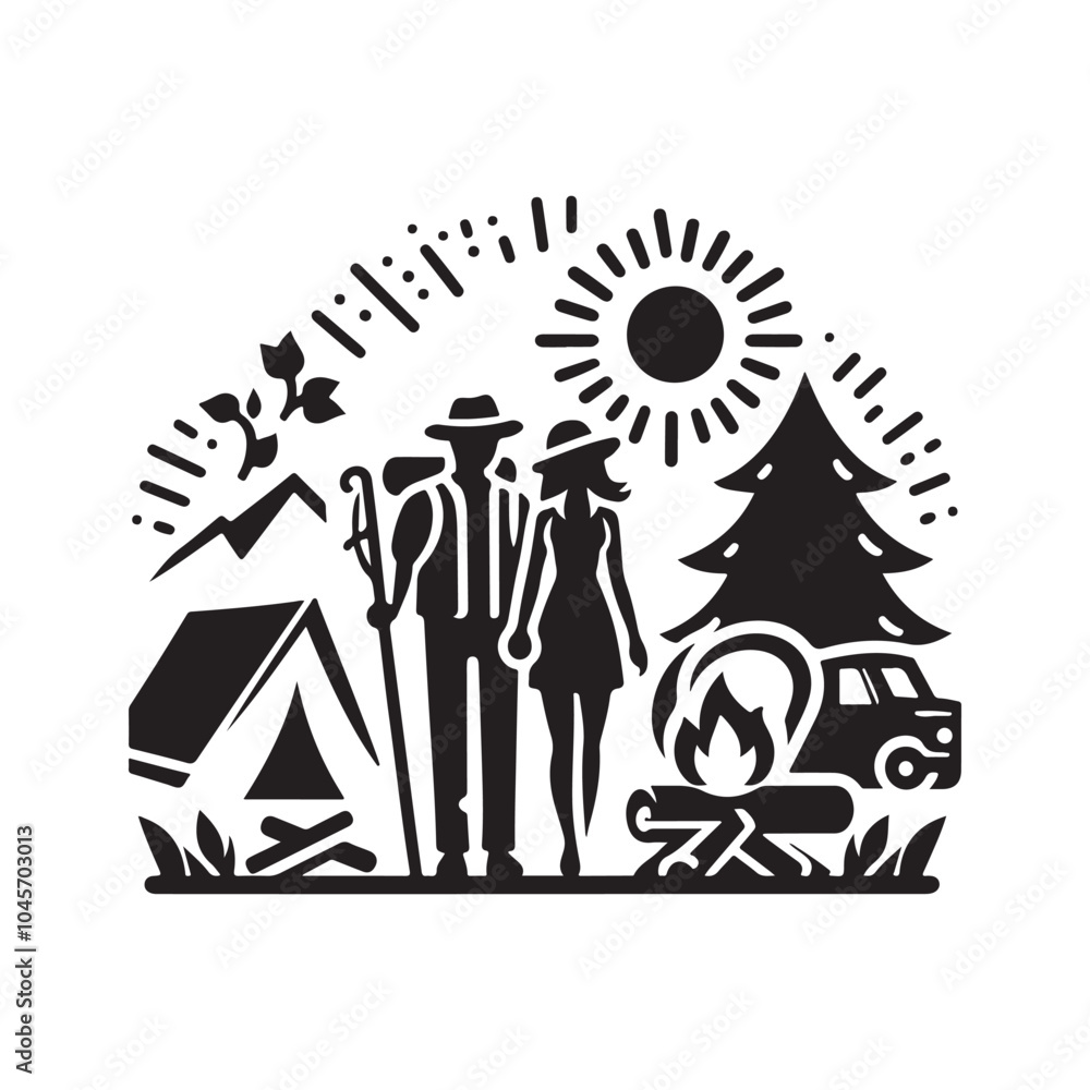Outdoor Couple Camping Silhouette Vectors – Great for Travel and Adventure Graphics Outdoor Couple Camping Silhouette Vectors – Great for Travel and Adventure Graphics