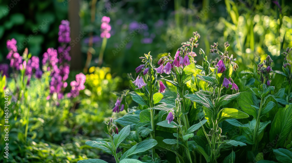 Fototapeta premium Comfrey Patch in a Vibrant Herb Garden 