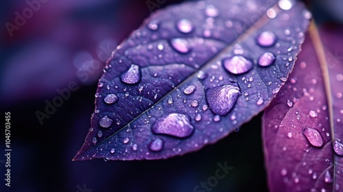 Dewdrops glisten on a vibrant leaf in a macro shot, showcasing nature's exquisite detail with a touch of elegance and tranquility.