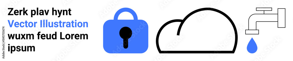 Lock, cloud, and water tap with a droplet symbolize security, cloud storage, and data flow. Ideal for themes of data protection, cybersecurity, online storage, cloud computing, and internet services Lock, cloud, and water tap with a droplet symbolize security, cloud storage, and data flow. Ideal for themes of data protection, cybersecurity, online storage, cloud computing, and internet services