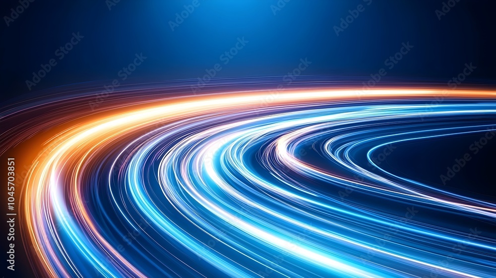 Dynamic Hi-Speed Long Tail Road in Neon-Lit Tunnel - Electric Blue Highlights Illuminate Sharp Curves and Glowing Pathways Dynamic Hi-Speed Long Tail Road in Neon-Lit Tunnel - Electric Blue Highlights Illuminate Sharp Curves and Glowing Pathways