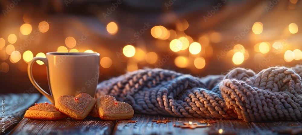 Cozy Valentine's Day Setup with Heart Shaped Cookies and Hot Chocolate for Intimate Design Cozy Valentine's Day Setup with Heart Shaped Cookies and Hot Chocolate for Intimate Design
