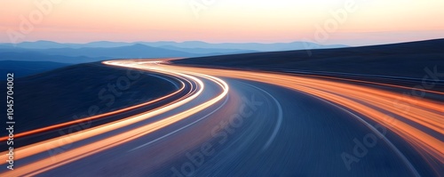 Futuristic Long Tail Road Under Alien Skies - Journey Through Red Sands and Glowing Lights on an Endless Highway