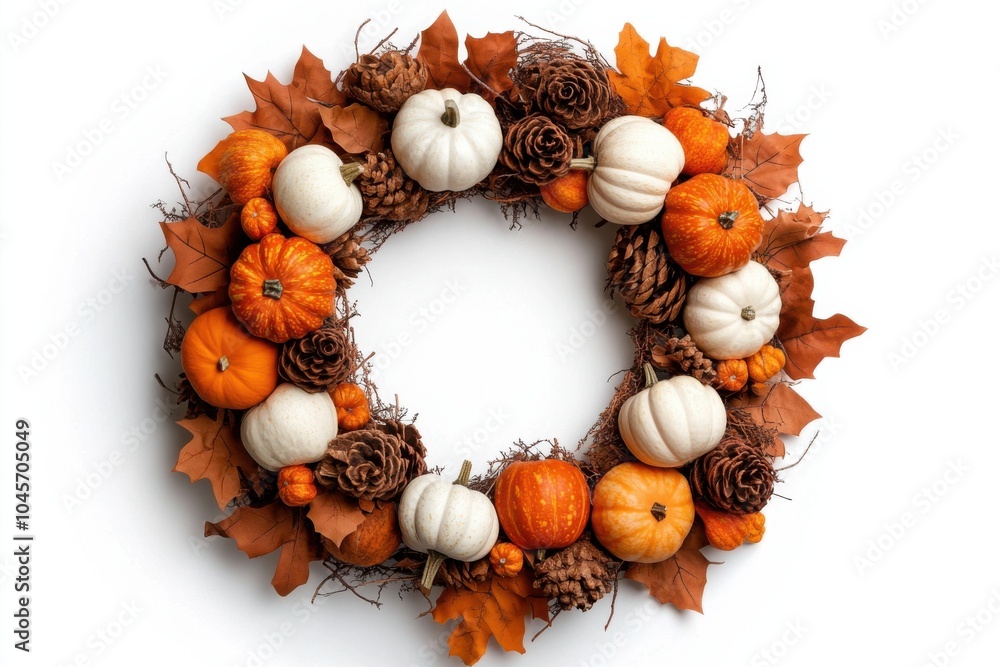 A festive Halloween wreath adorned with pumpkins and pine cones offers a seasonal, rustic décor accent and a warm welcome to the harvest season. A festive Halloween wreath adorned with pumpkins and pine cones offers a seasonal, rustic décor accent and a warm welcome to the harvest season.