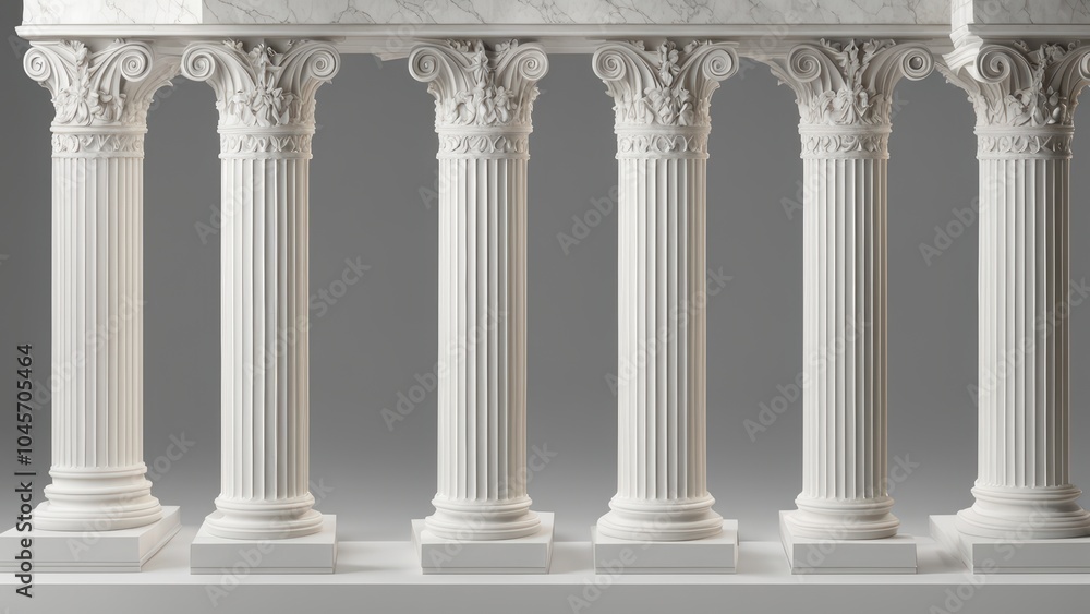 A row of classical white columns showcasing intricate designs and architectural elegance. A row of classical white columns showcasing intricate designs and architectural elegance.
