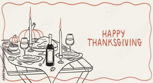 Thanksgiving dinner table icons. Wine glass, turkey, pumpkin pie drawings for family invitations, cafe menus and parties. Sketch ink charcoal drawing style. Hand drawn chalk food vector illustrations.