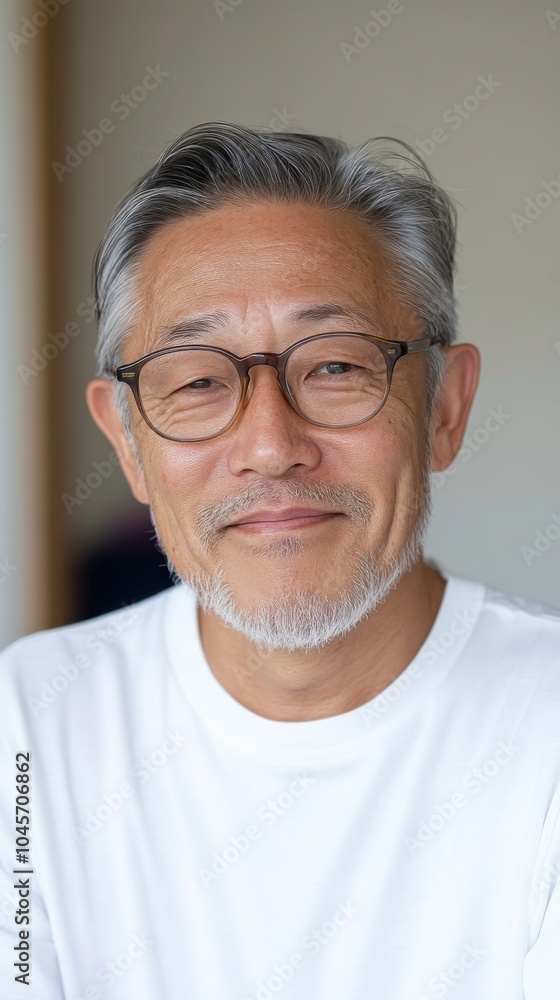 白いシャツを着て眼鏡をかけて笑っている年配の男性 白いシャツを着て眼鏡をかけて笑っている年配の男性