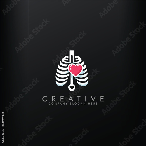 Thoracic surgery or chest health logo flat vector design, Health lungs logo design, respiratory health care vector design