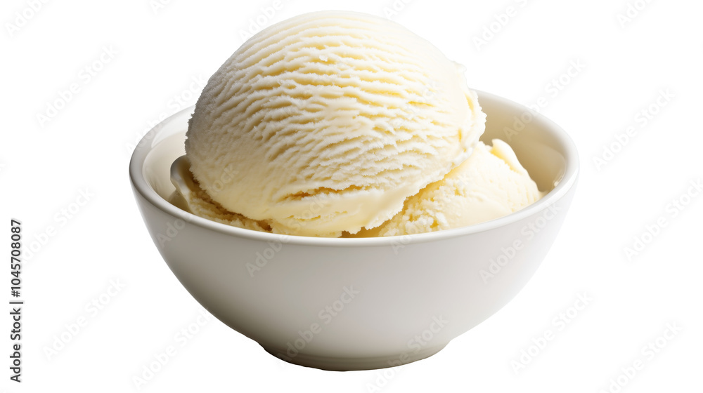 A creamy scoop of vanilla ice cream in a bowl, isolated on transparent background A creamy scoop of vanilla ice cream in a bowl, isolated on transparent background