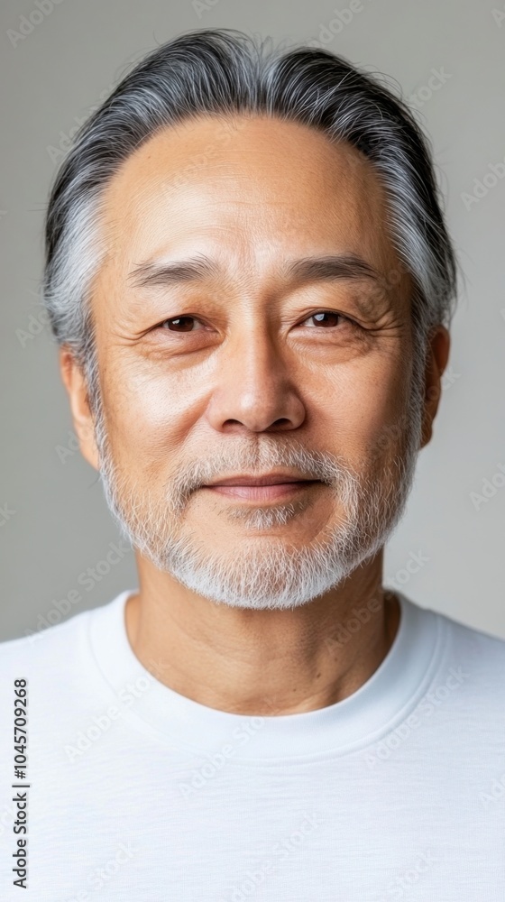 Fototapeta premium 白髪と優しい笑顔を持つ成熟したアジア人男性のポートレート