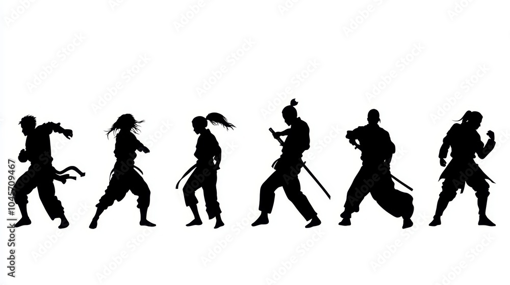 Silhouettes of Martial Arts Fighters in Action Silhouettes of Martial Arts Fighters in Action