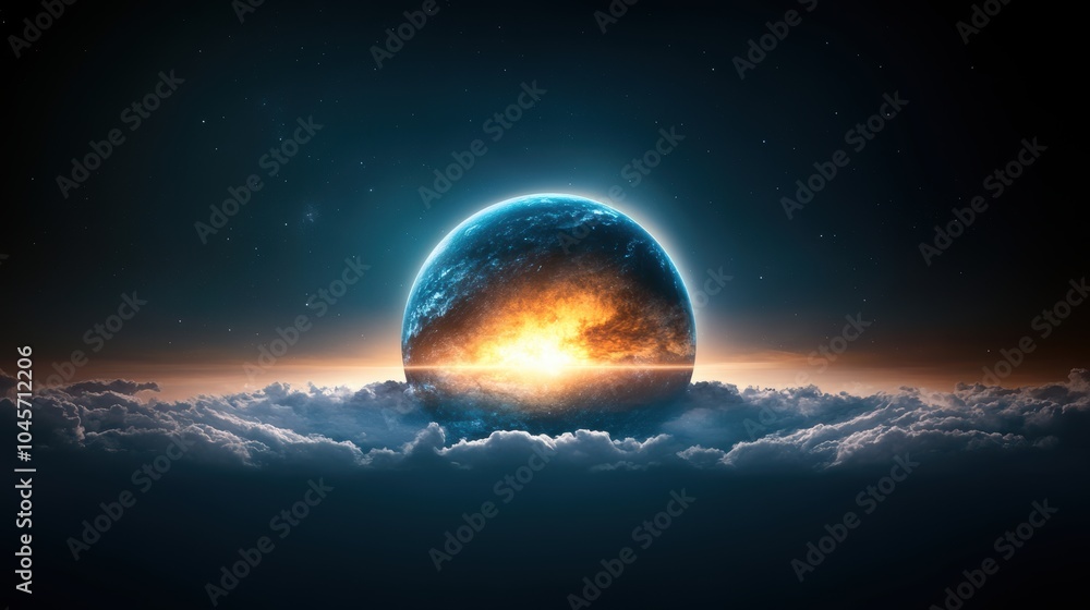 A celestial sphere with a glowing, swirling galaxy inside, surrounded by a halo of celestial light. A celestial sphere with a glowing, swirling galaxy inside, surrounded by a halo of celestial light.